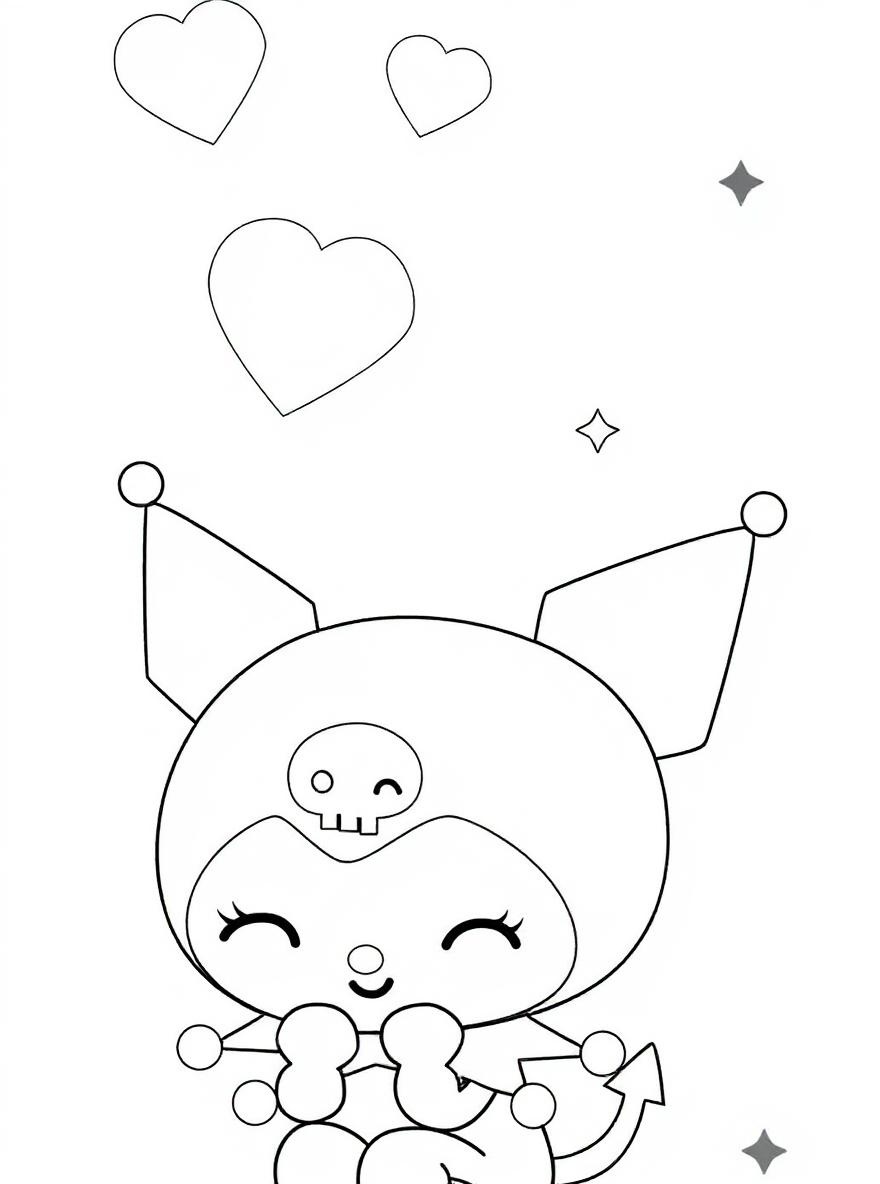 Kuromi with hearts coloring page
