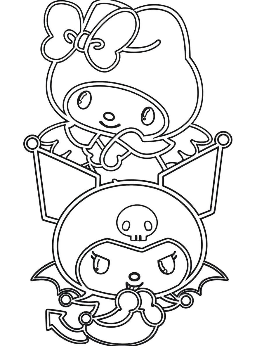 My Melody and Kuromi together coloring page