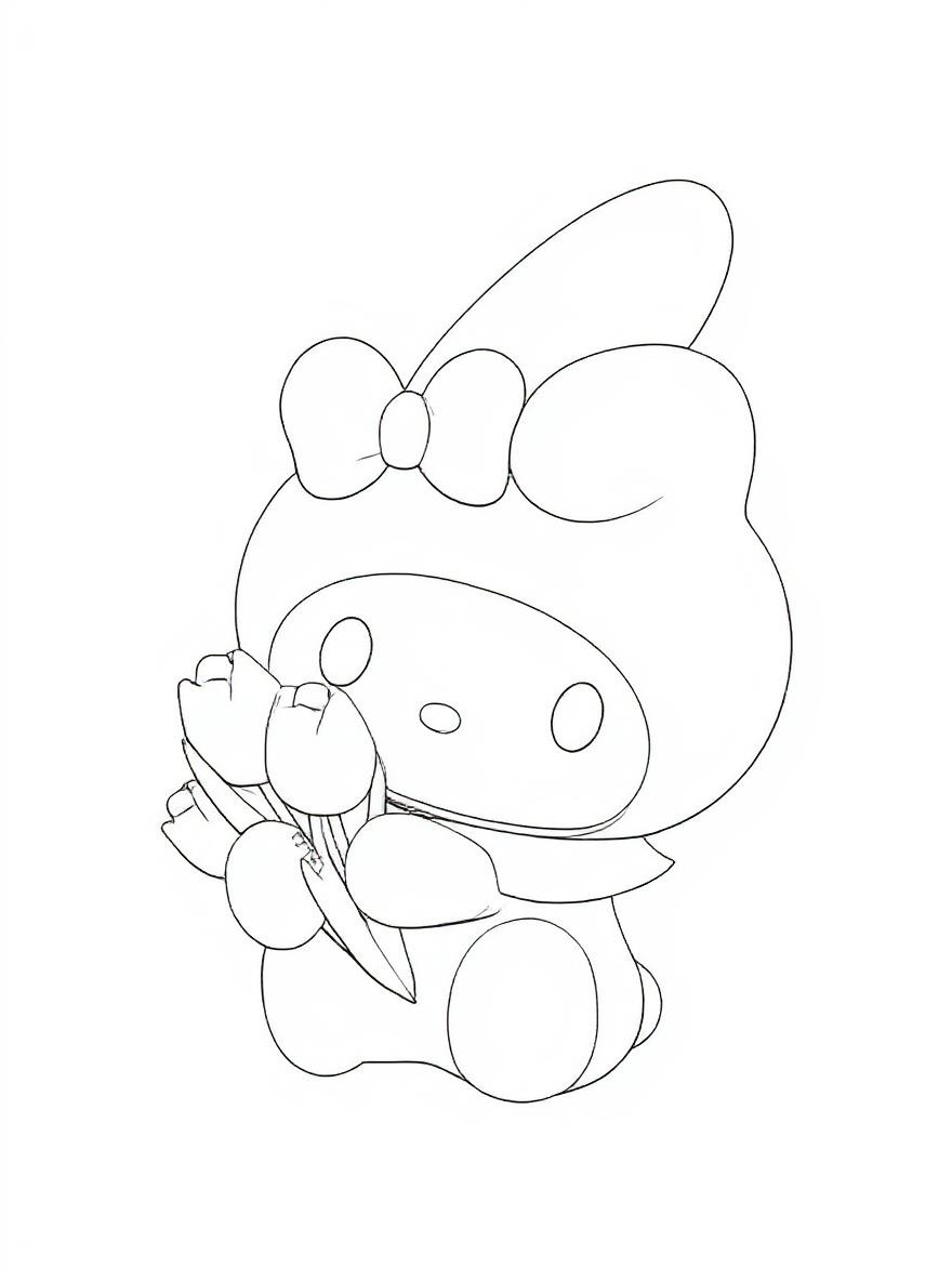 My Melody with flowers coloring page