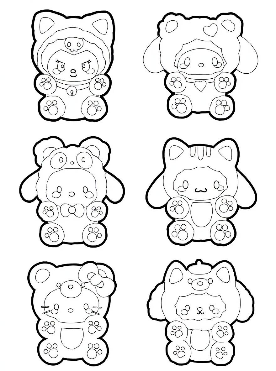 Sanrio character plushies coloring page