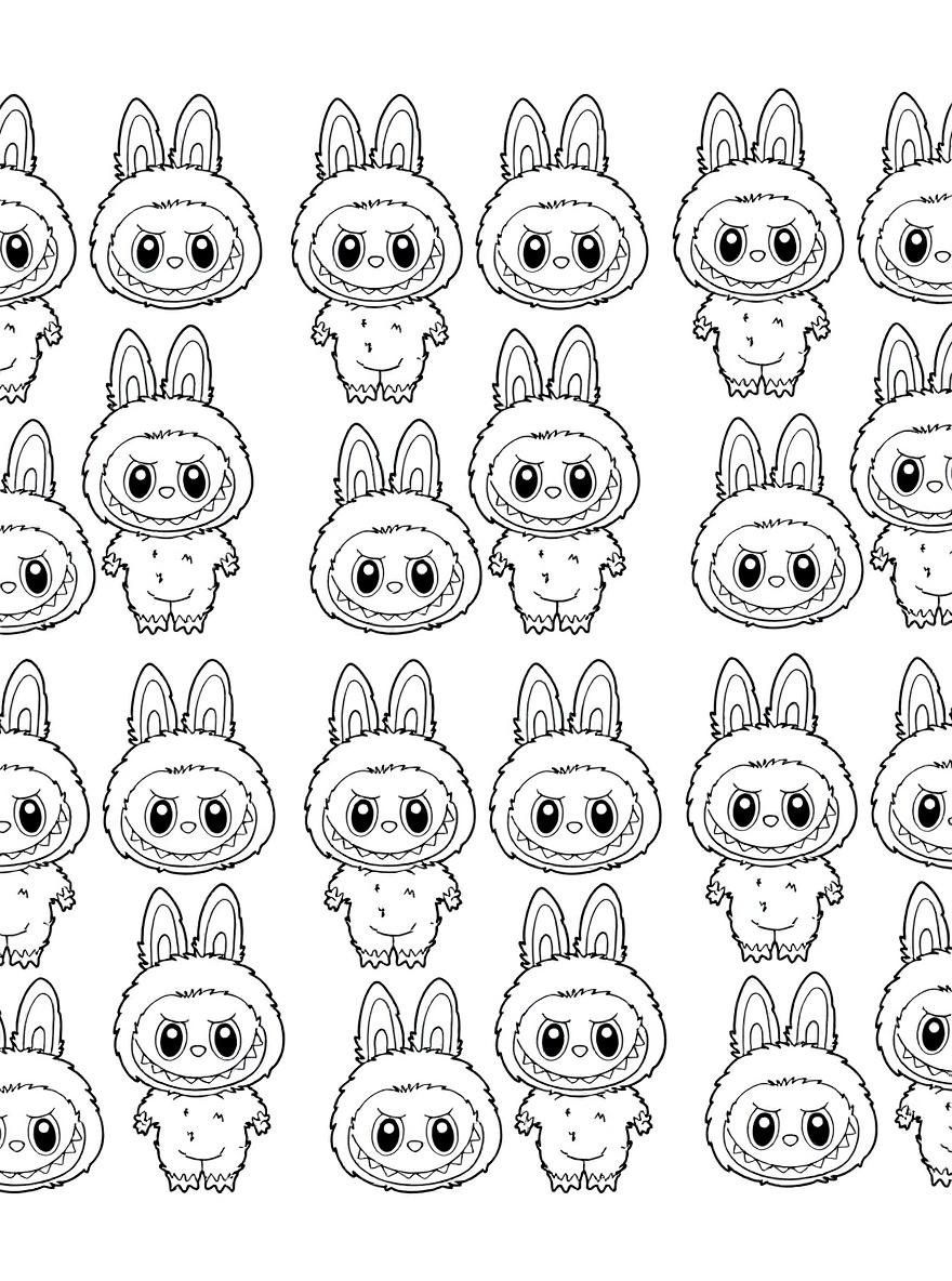 colorful labubu characters coloring page