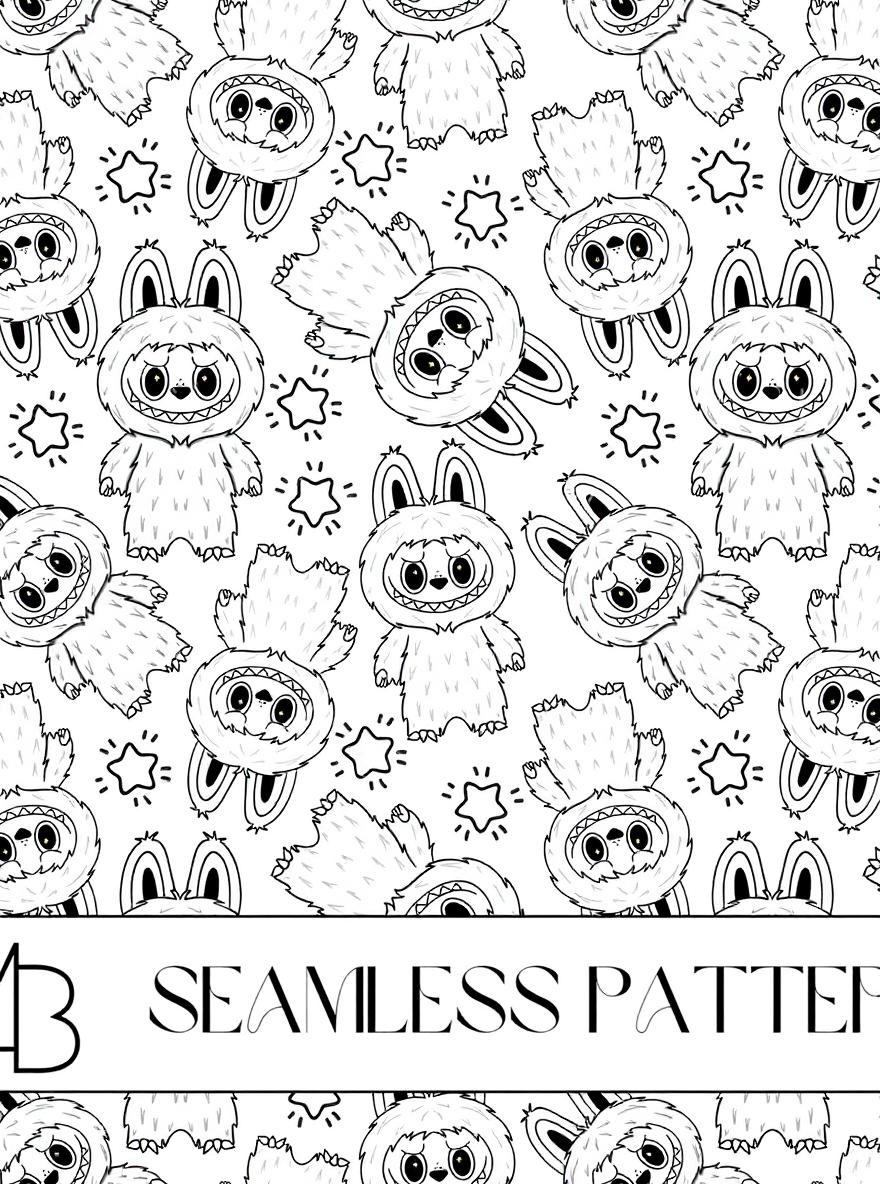 Cute monster bunny characters coloring page