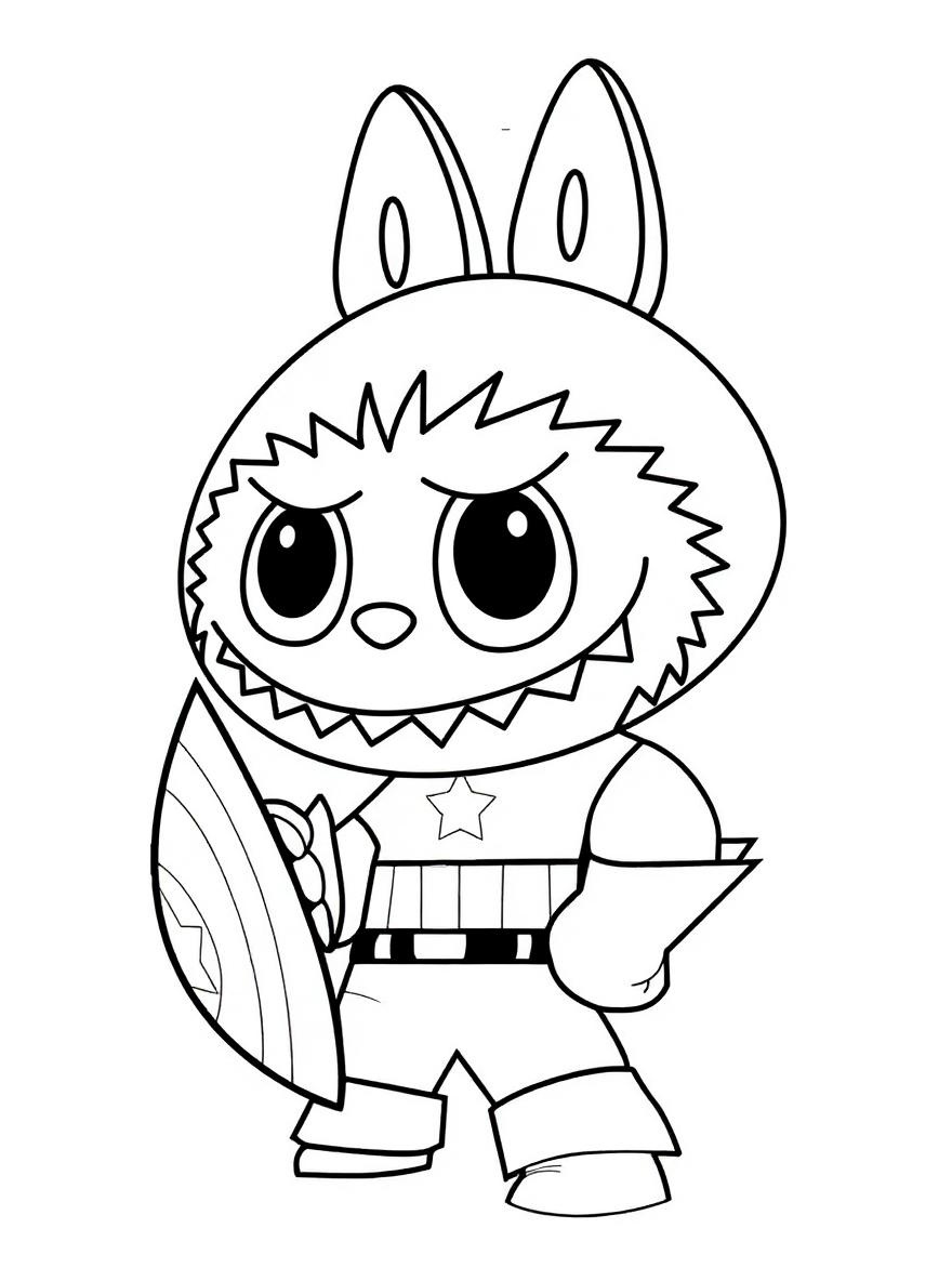 labubu as captain america coloring page