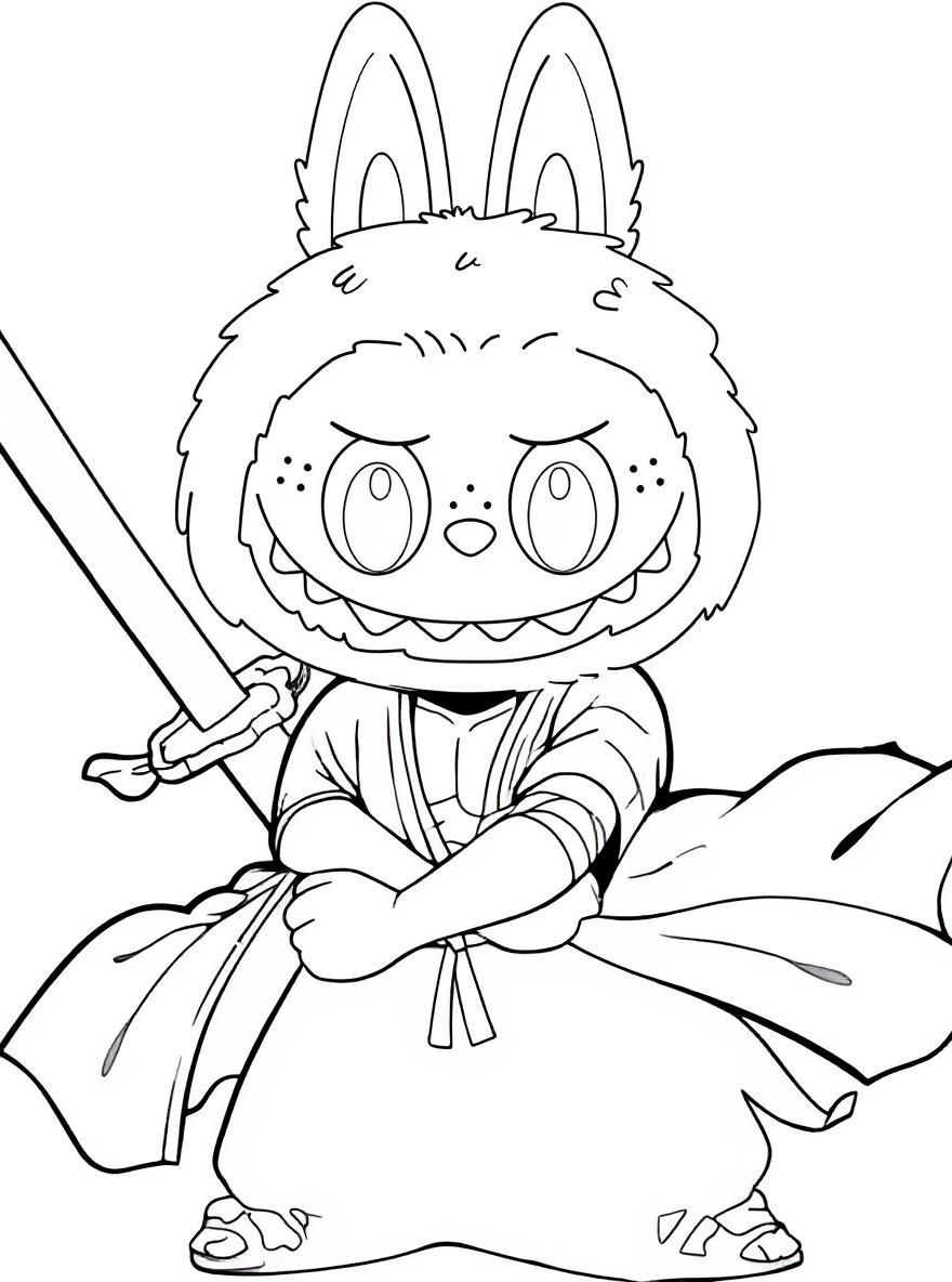 labubu as the swordsman zoro coloring page