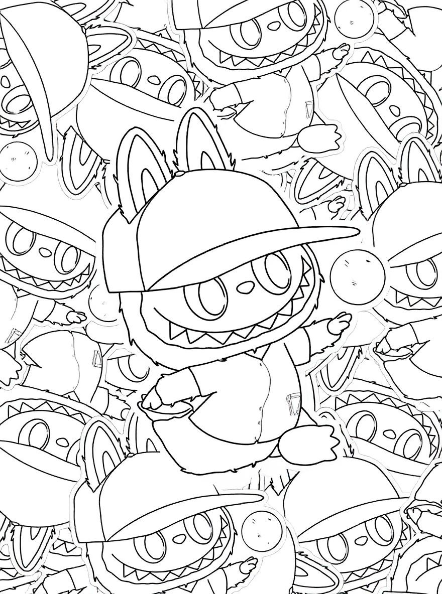 Labubu baseball player coloring page