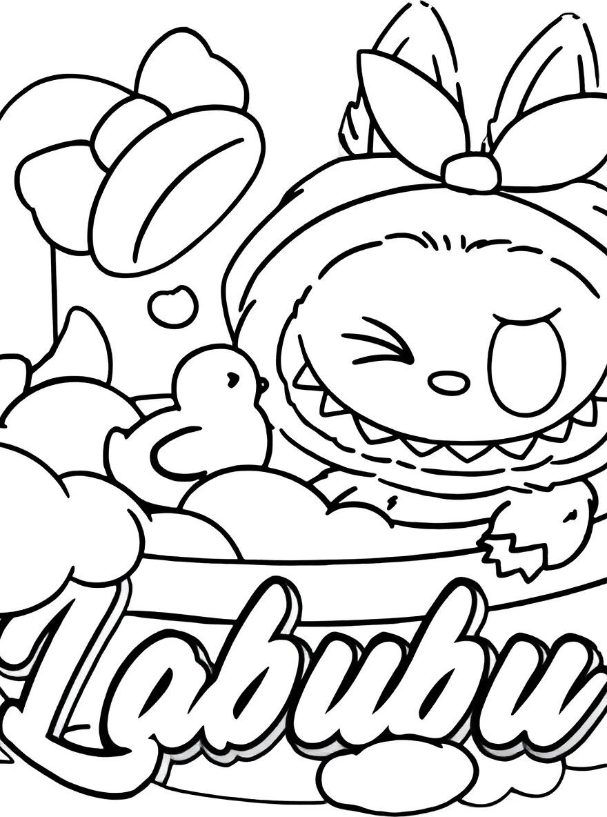 Labubu bath time fun coloring page