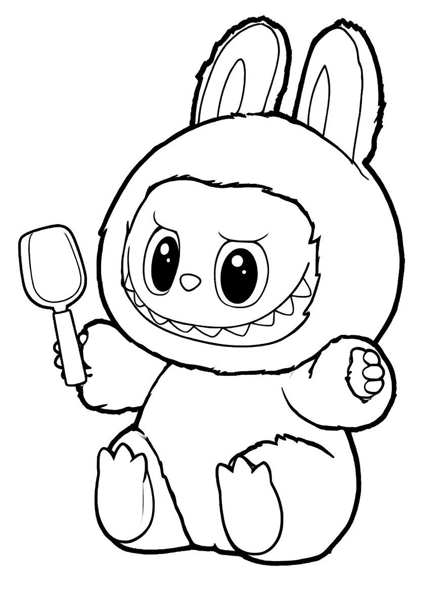 Labubu building sandcastles coloring page