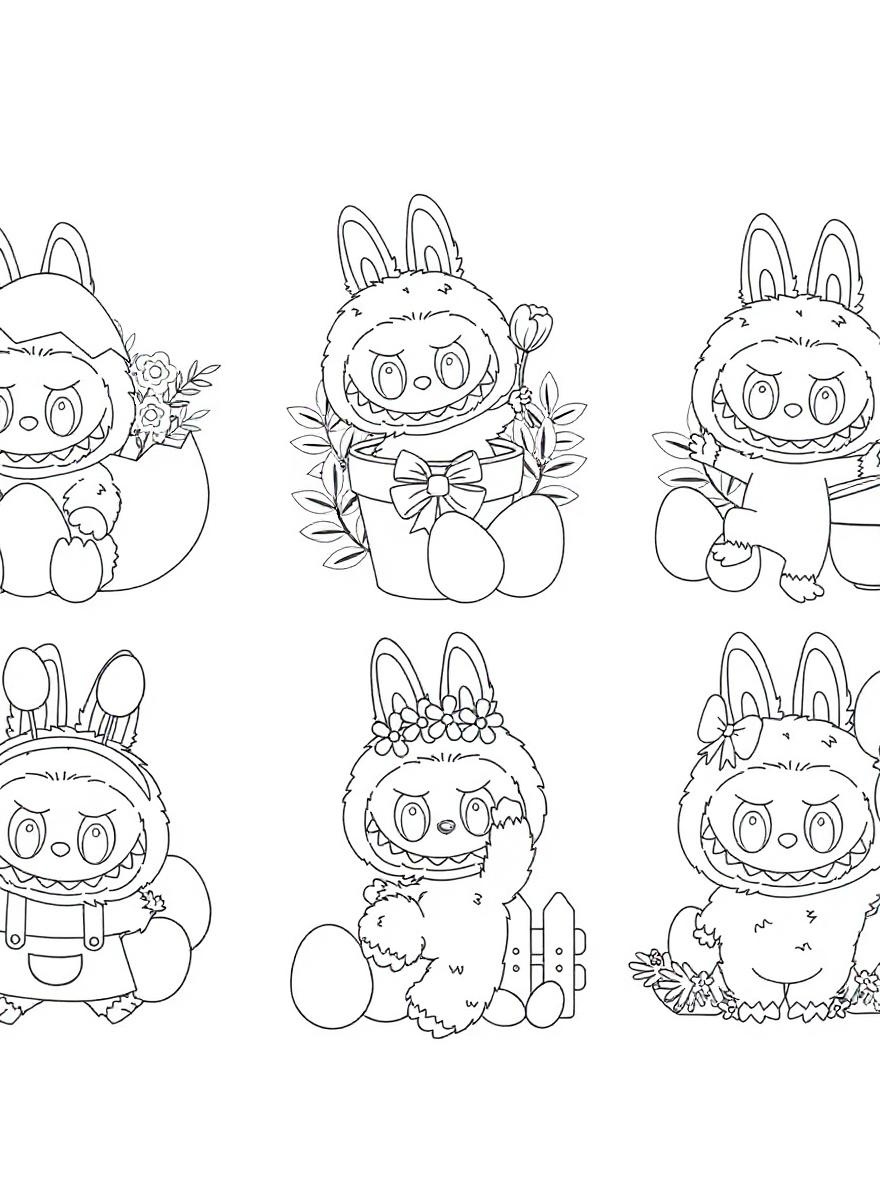 Labubu bunnies and Easter eggs coloring page