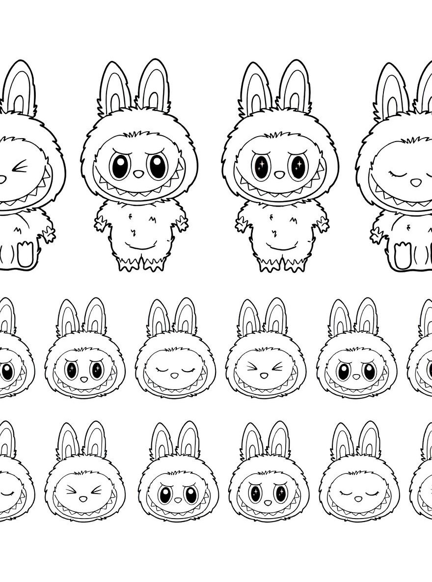 labubu character expressions coloring page