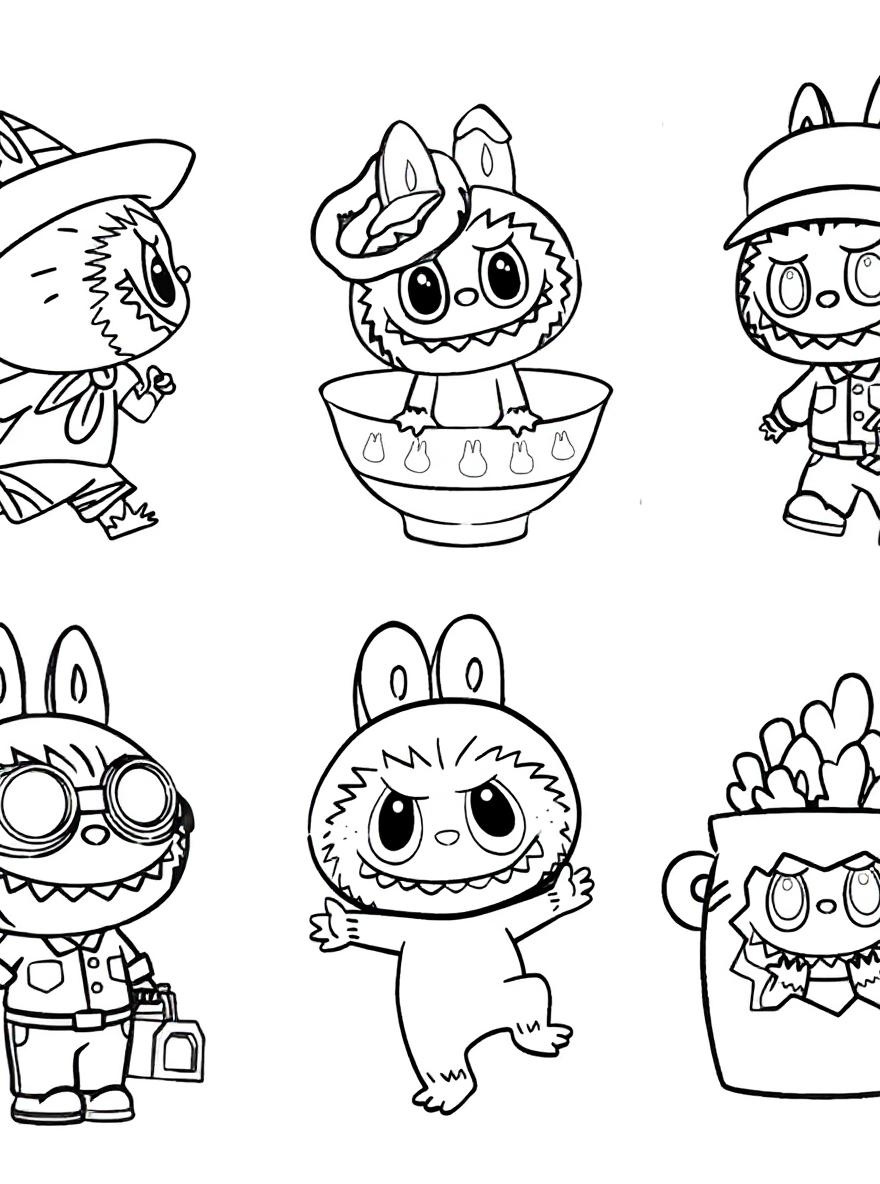 Labubu characters adventure coloring page