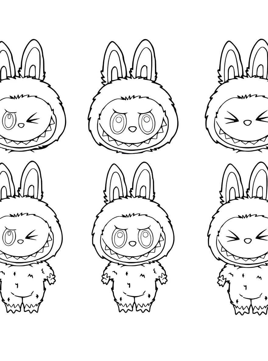 labubu characters collection coloring page