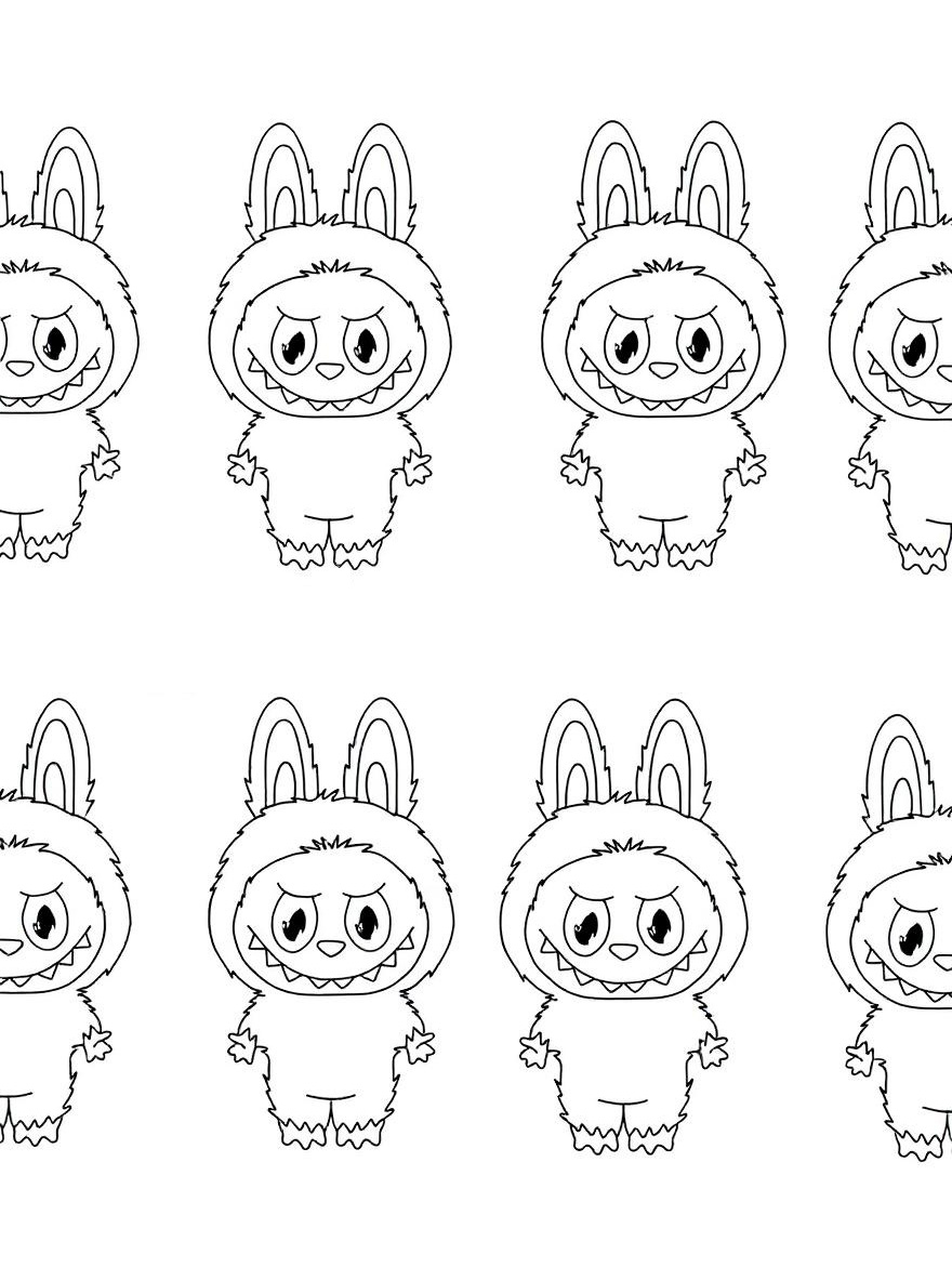 Labubu characters in bunny suits coloring page