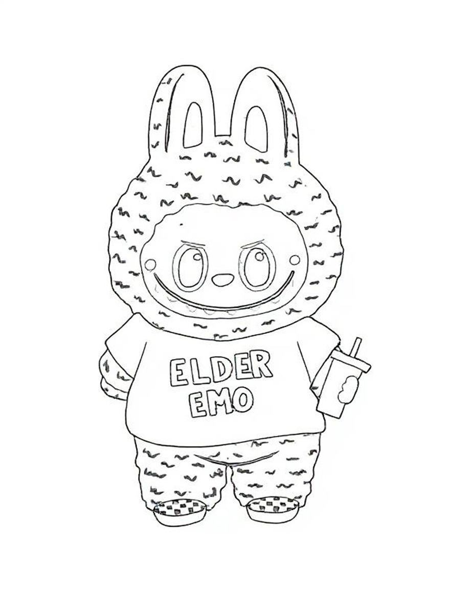 Labubu elder emo coloring page