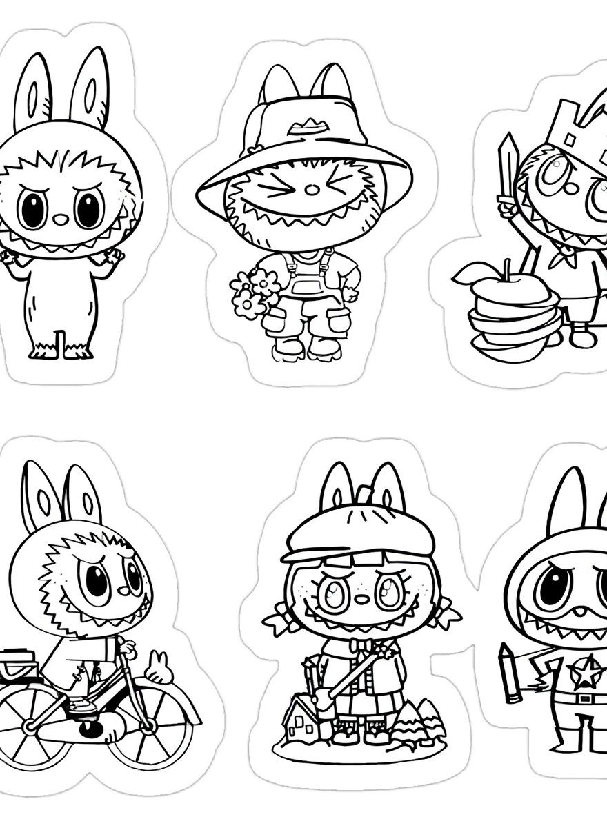 Labubu friends and their adventures coloring page