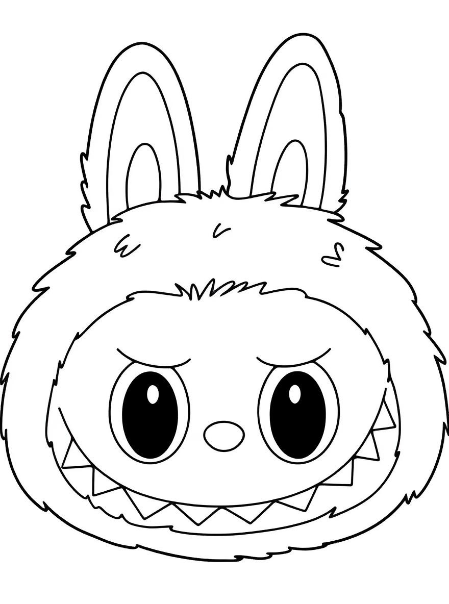 Labubu head closeup coloring page