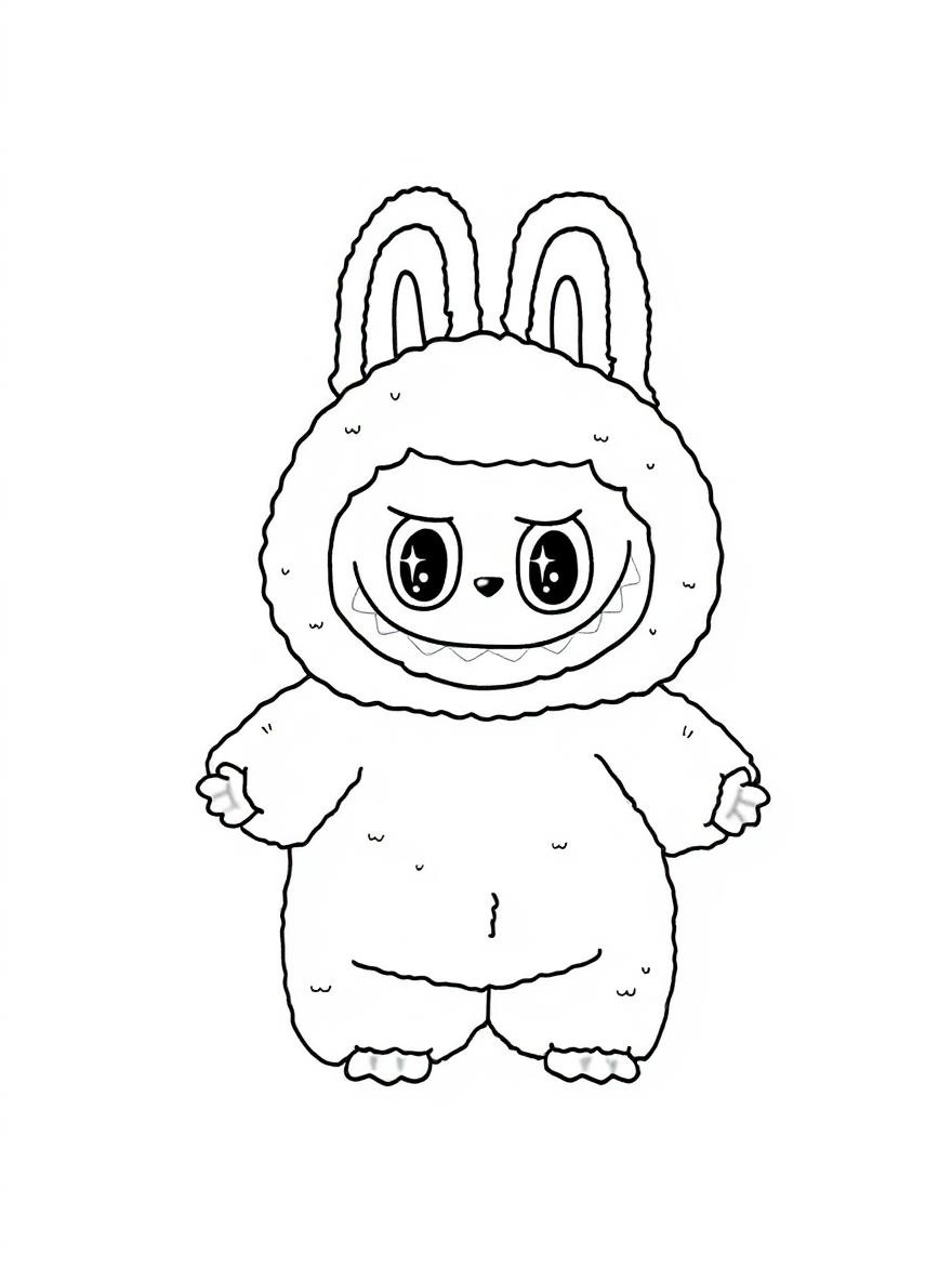 Labubu in a bunny suit coloring page