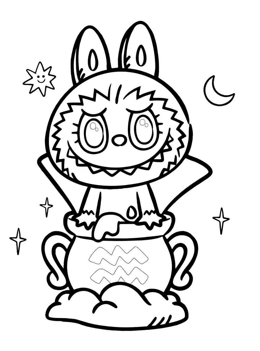 Labubu in magic pot coloring page