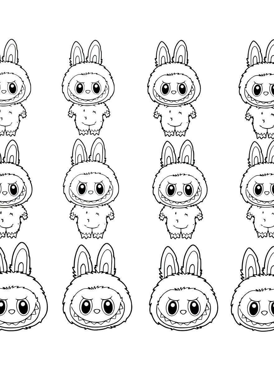 Labubu monster bunny collection coloring page