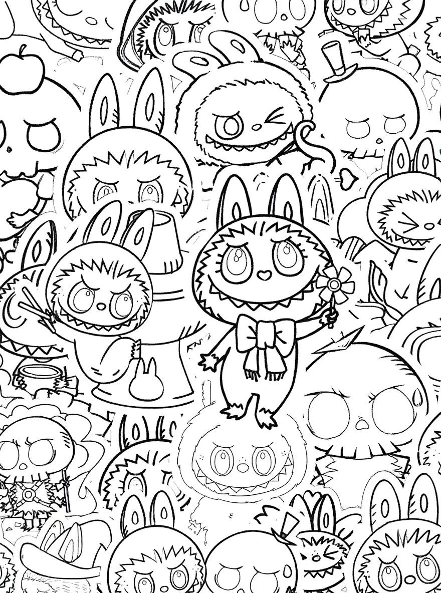 Labubu monster collection coloring page