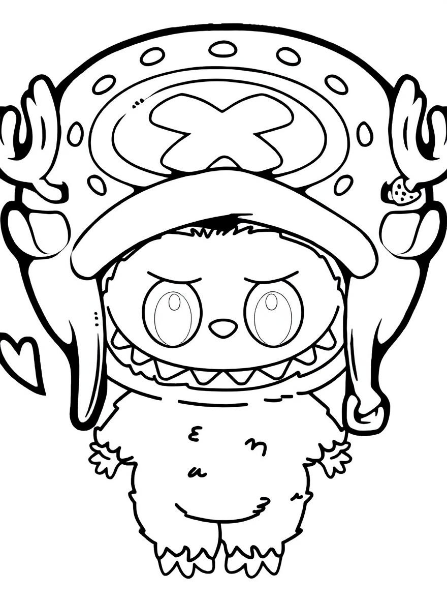 Labubu monster in Chopper hat coloring page