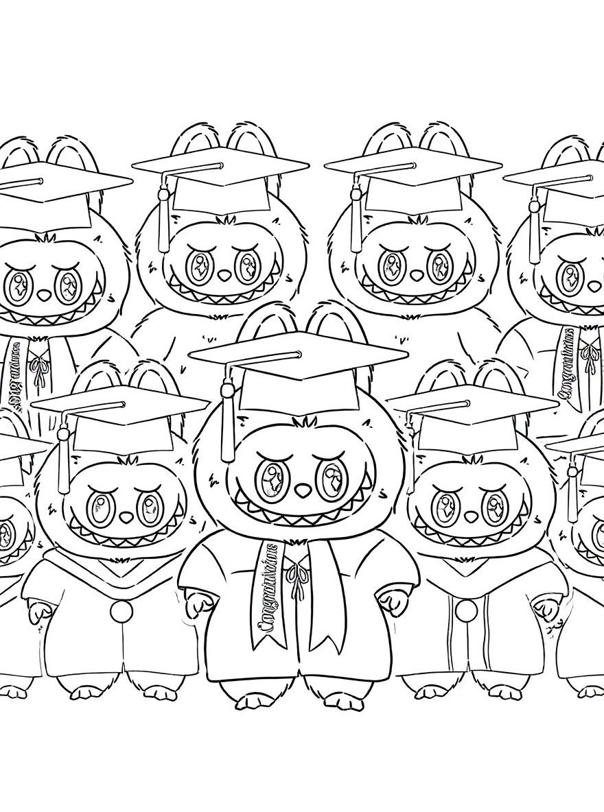 Labubu monsters graduation coloring page