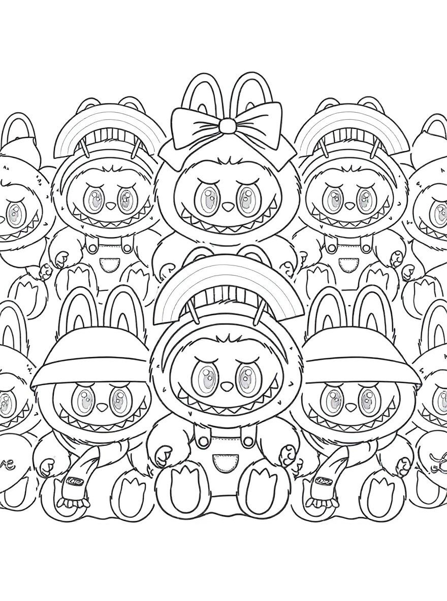Labubu pastel cute characters coloring page