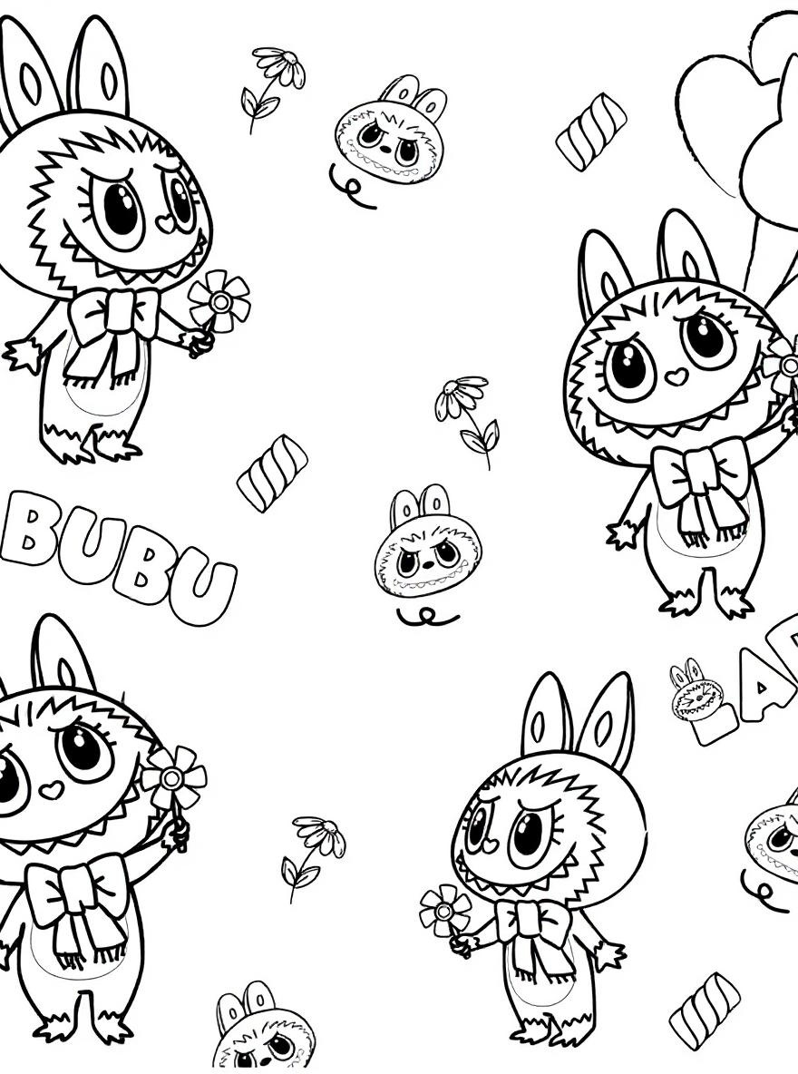 Labubu play time coloring page