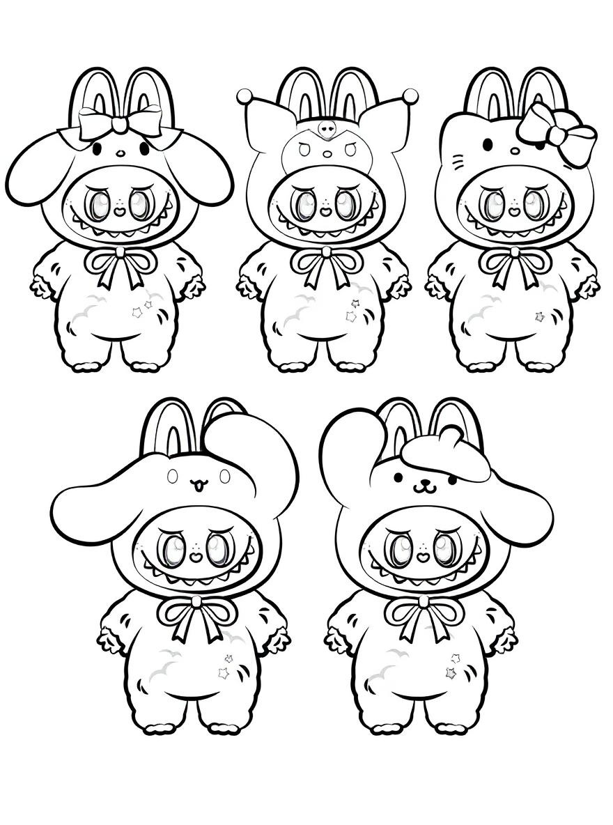 Labubu Sanrio costumes coloring page