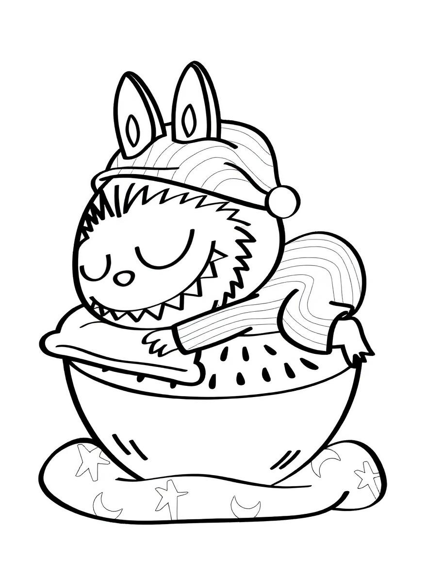 Labubu sesame bean sleep coloring page