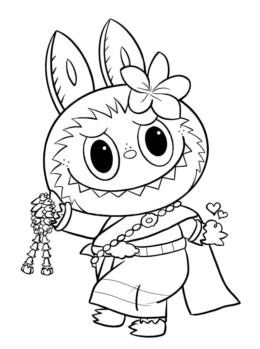 Labubu Thai dress with flower coloring page