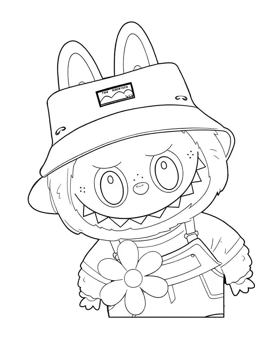 Labubu with a daisy coloring page