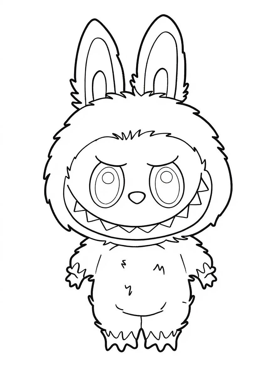 Labubu with a toothy grin coloring page