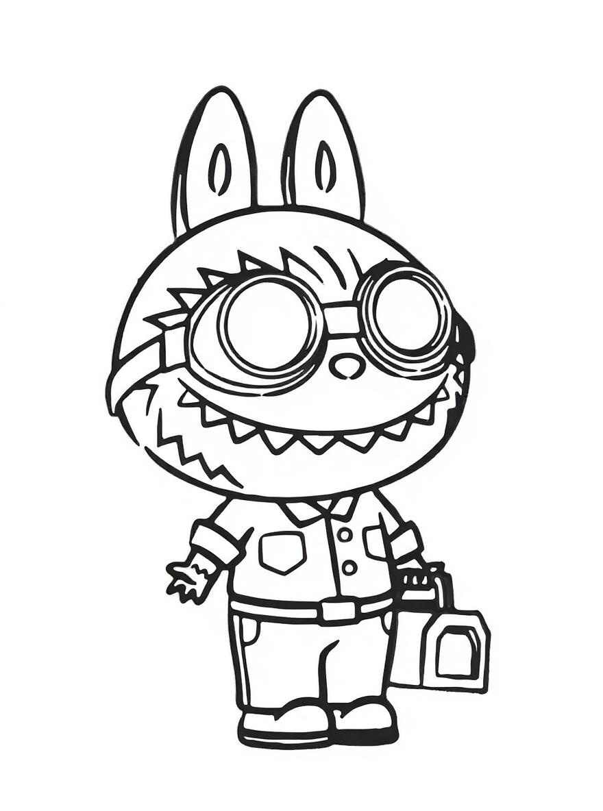 Labubu with goggles coloring page