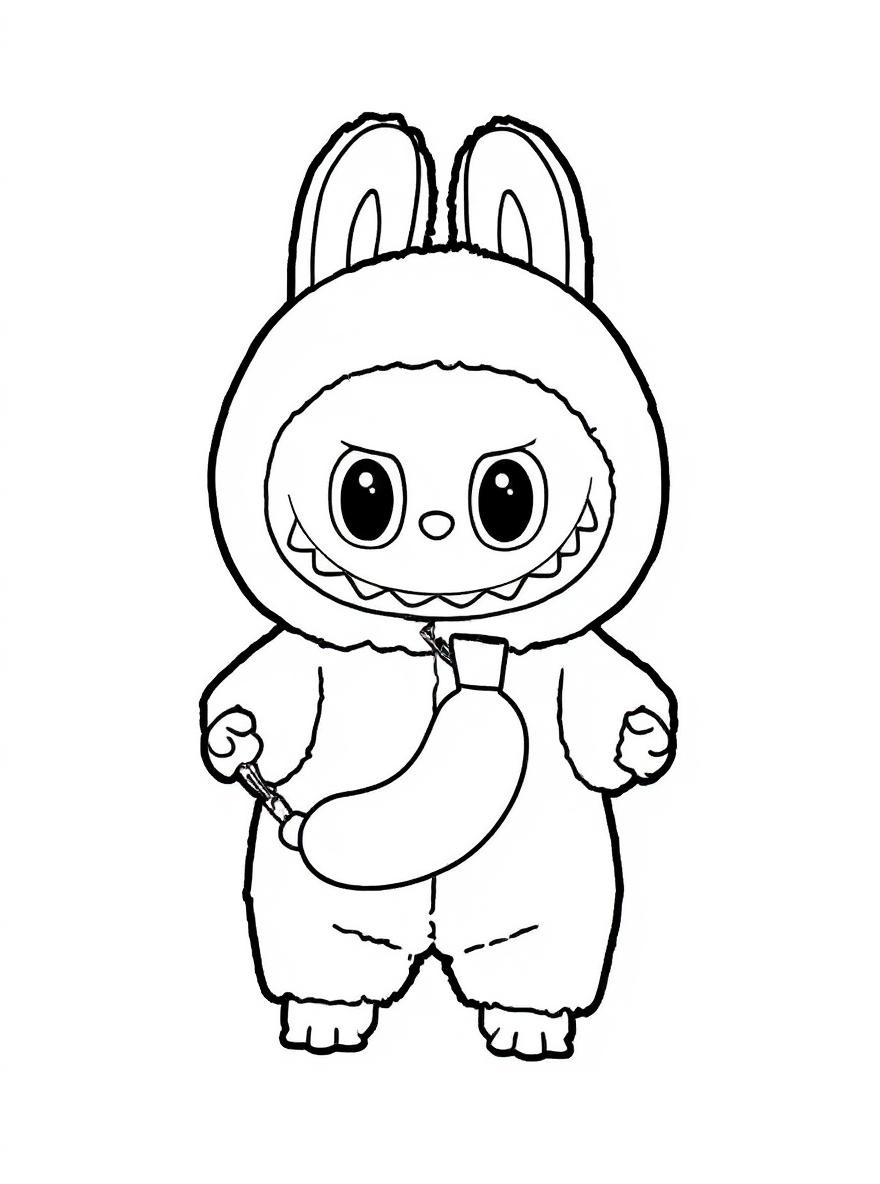 Labubu yellow bunny with banana coloring page