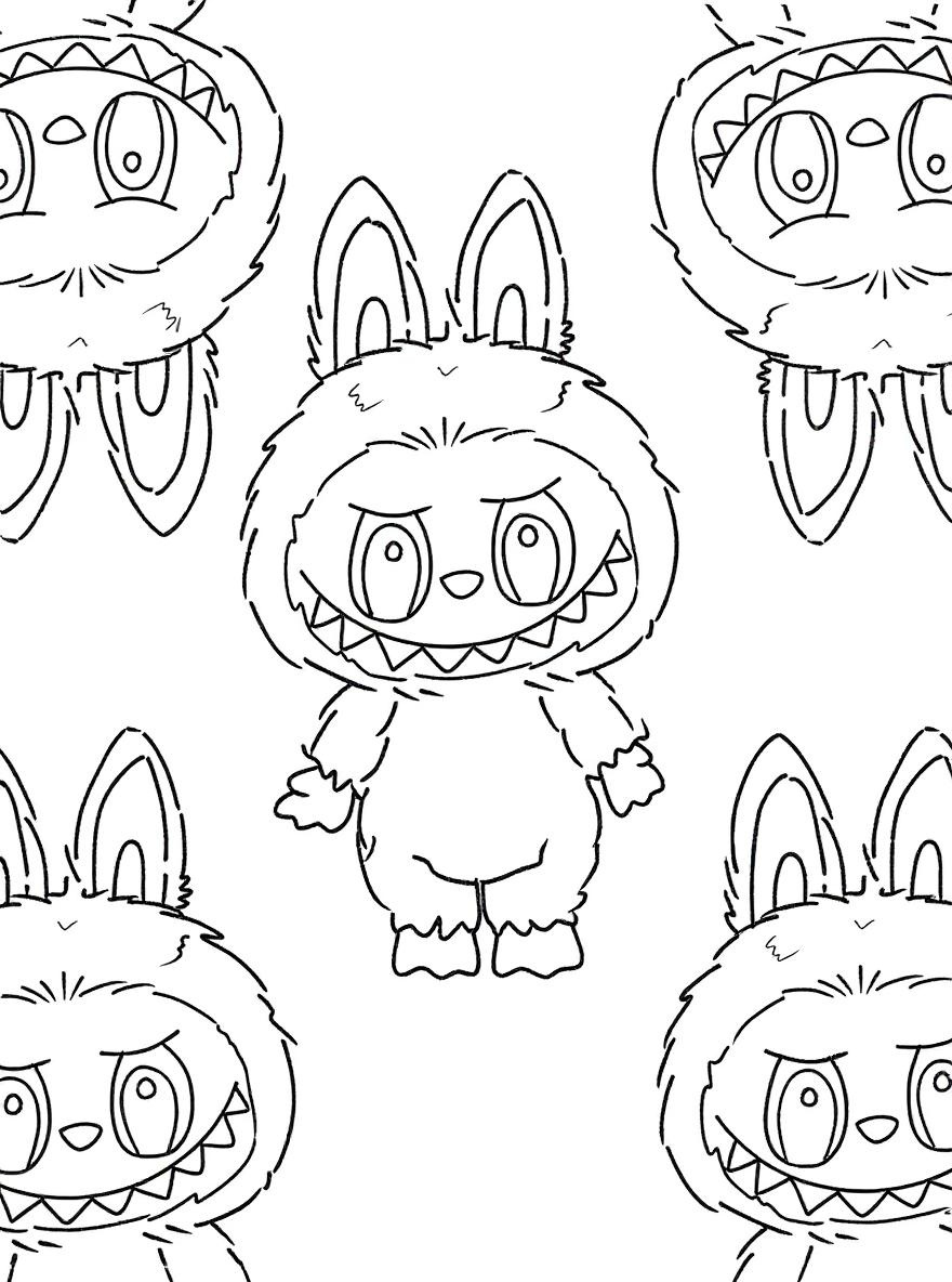 Many labubu friends coloring page