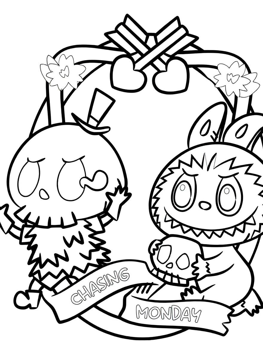 Monster and skeleton skull fun coloring page