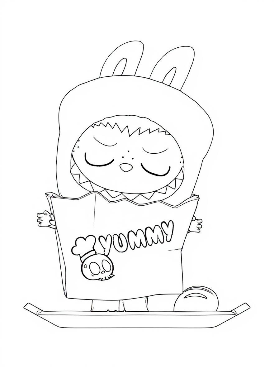 sleeping labubu in bread bag coloring page