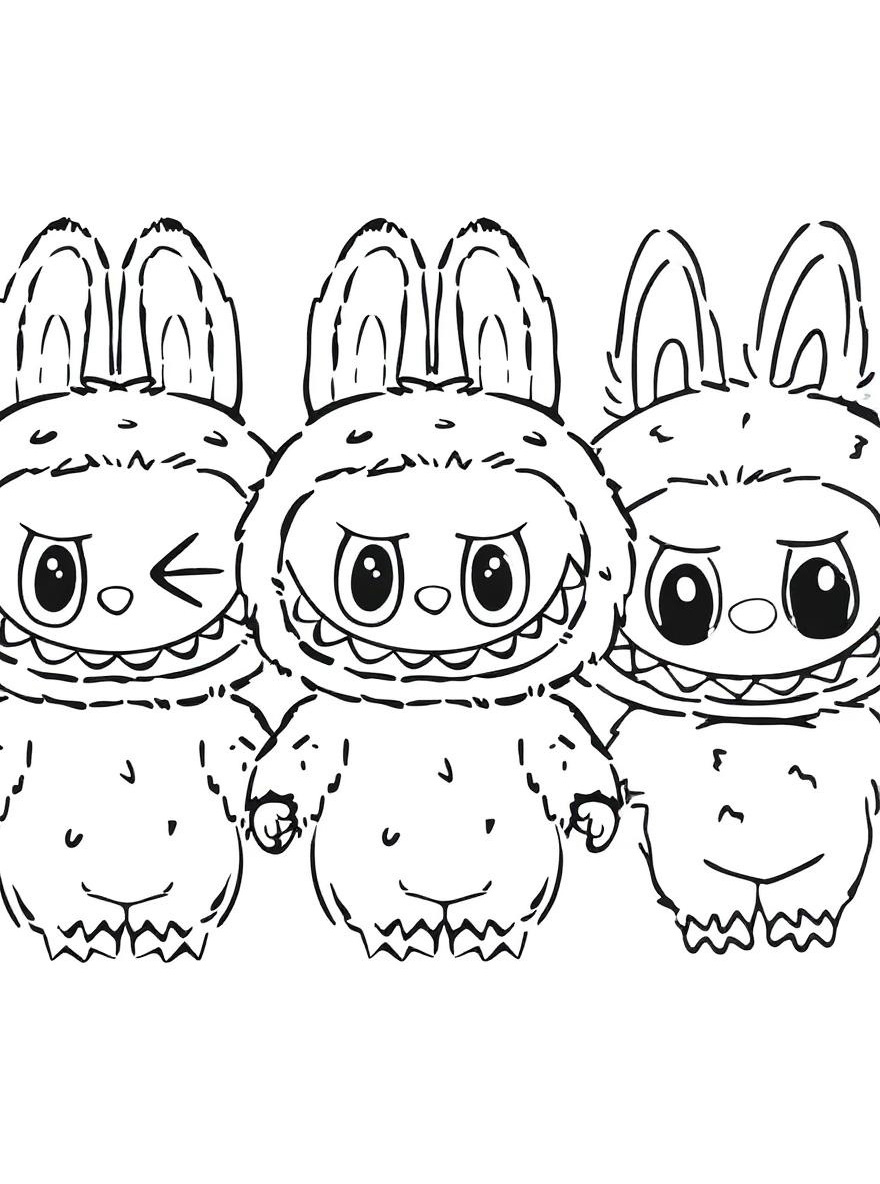 Three Labubu friends coloring page