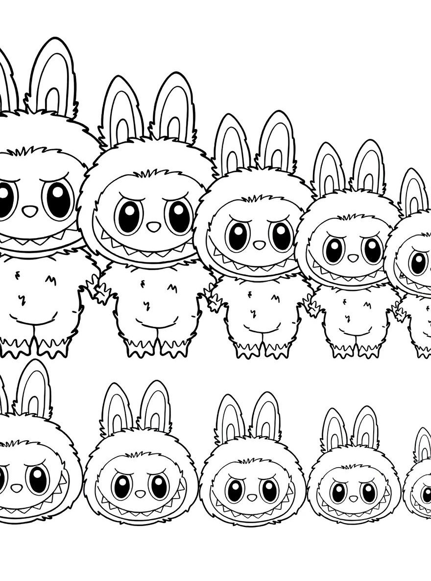 Variety of Labubu characters coloring page