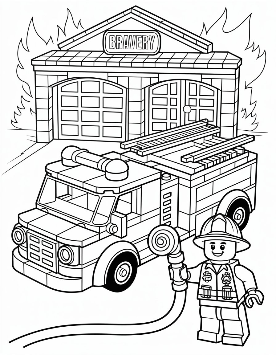 lego fire station coloring page