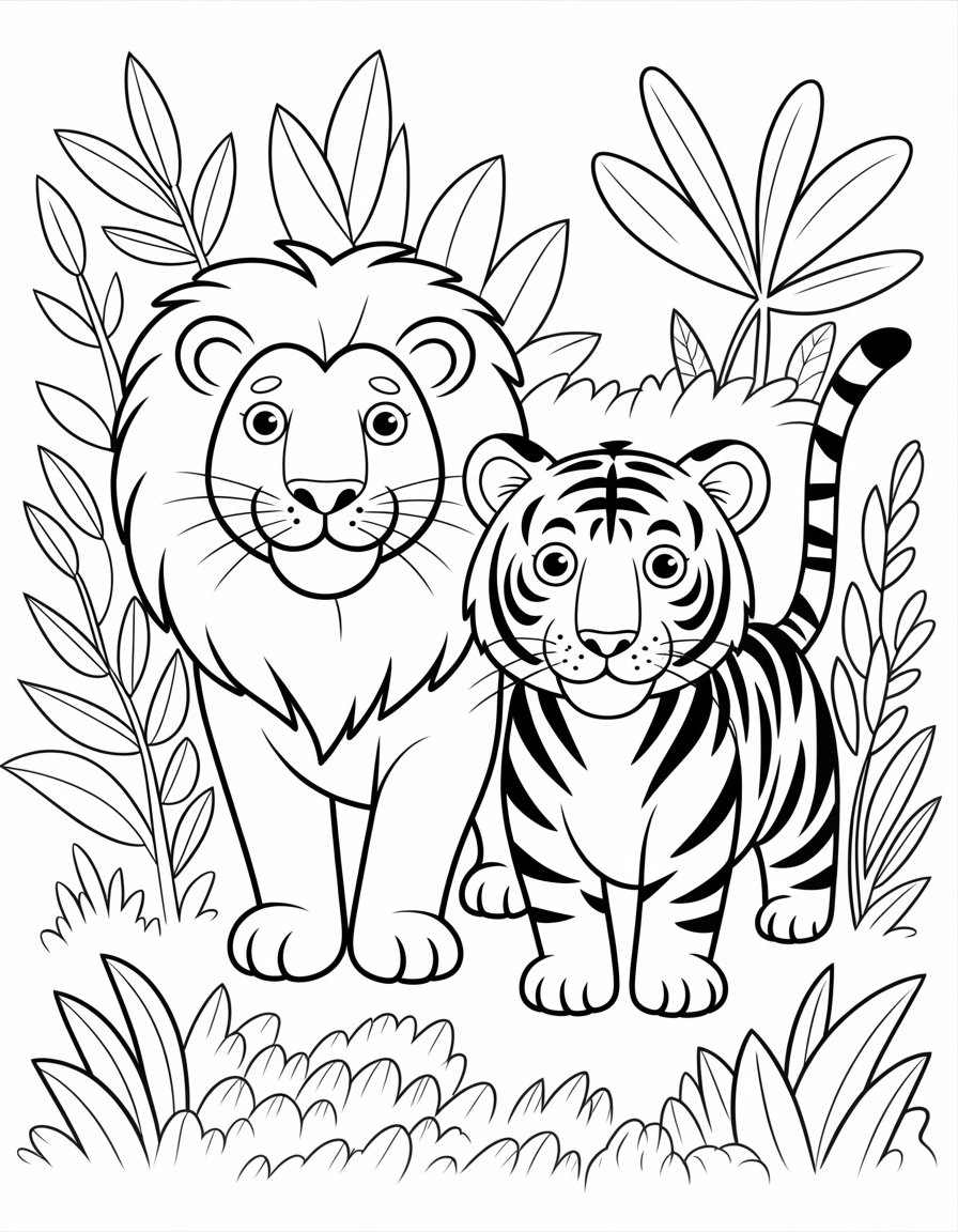 lion and tiger coloring page