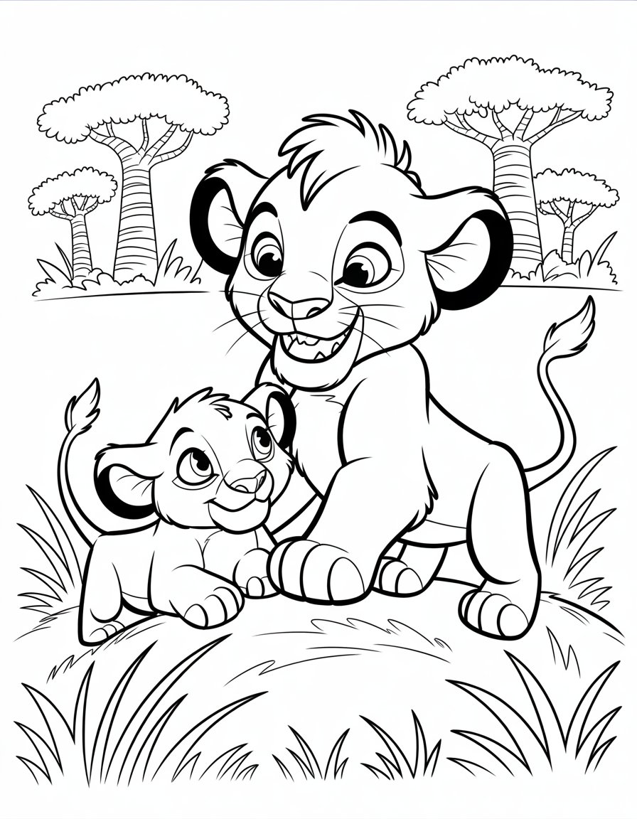 lion king simba and nala coloring page
