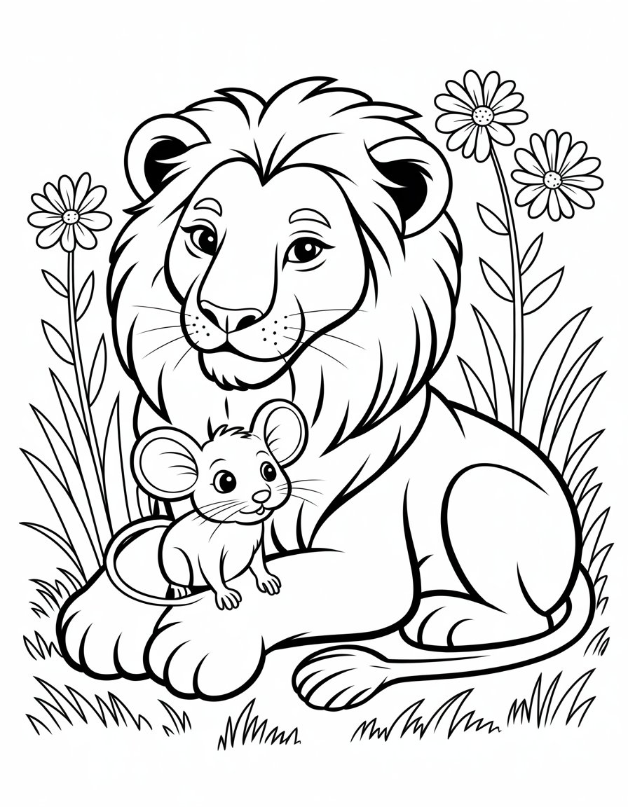 the lion and the mouse coloring page
