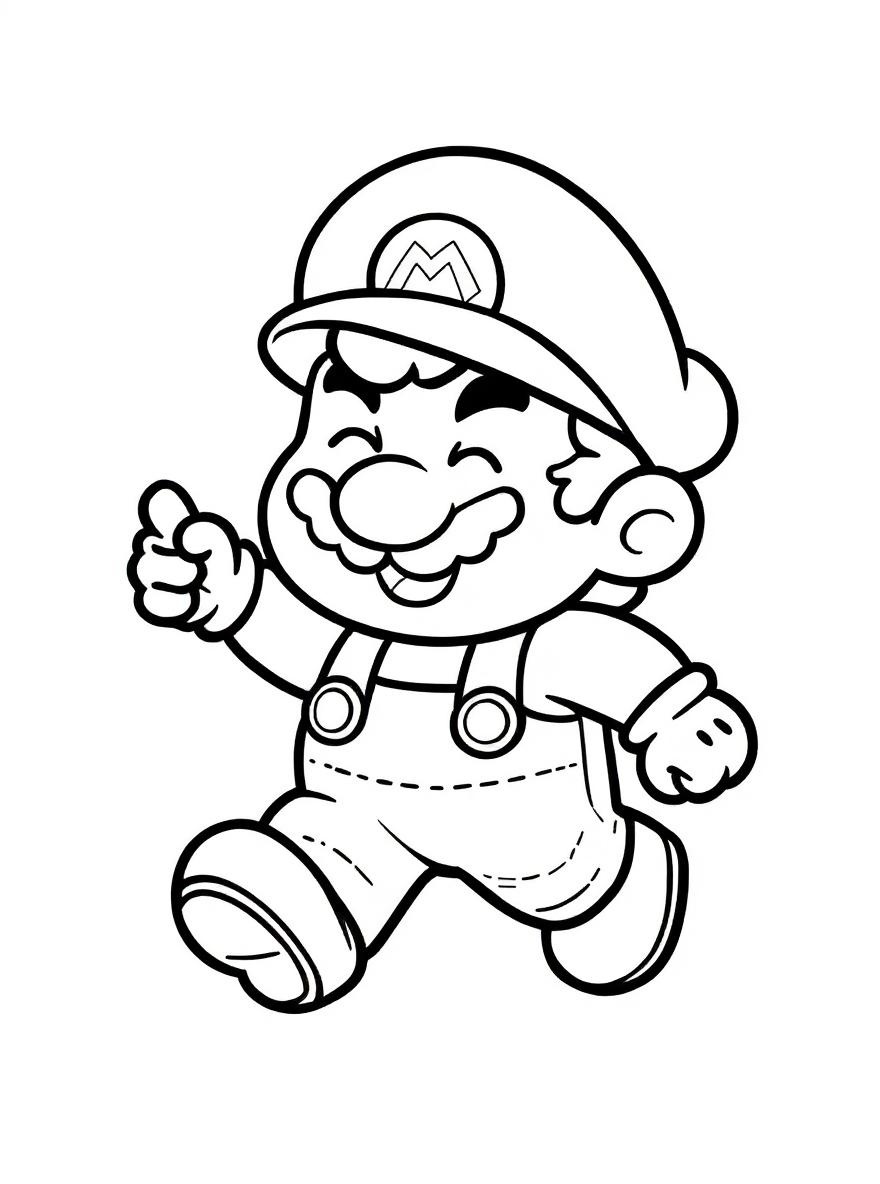 Happy Mario running coloring page