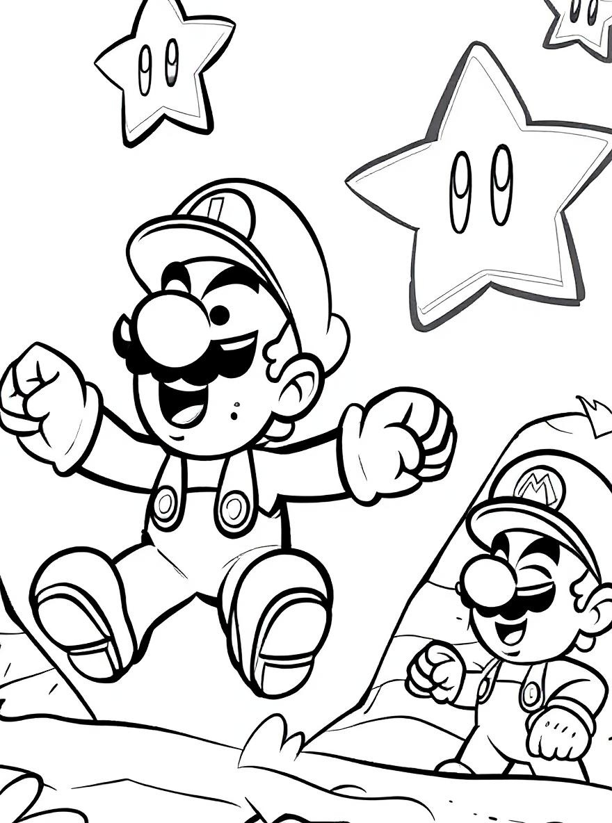 Luigi and Mario adventures coloring page