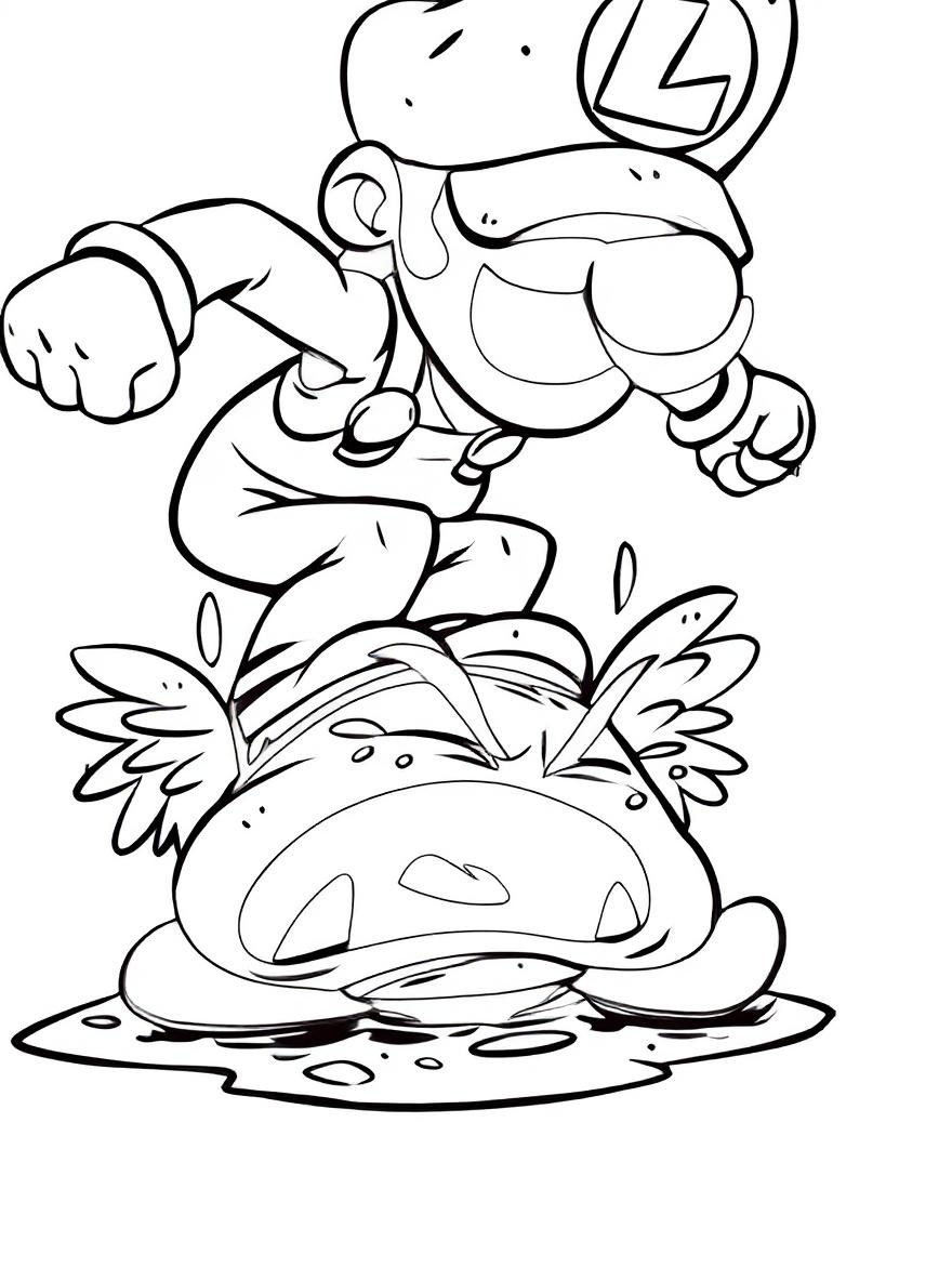 Luigi stomps Goomba coloring page