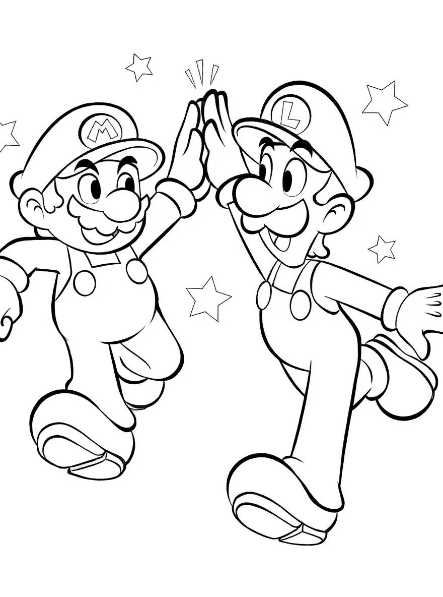 Mario and Luigi high five coloring page