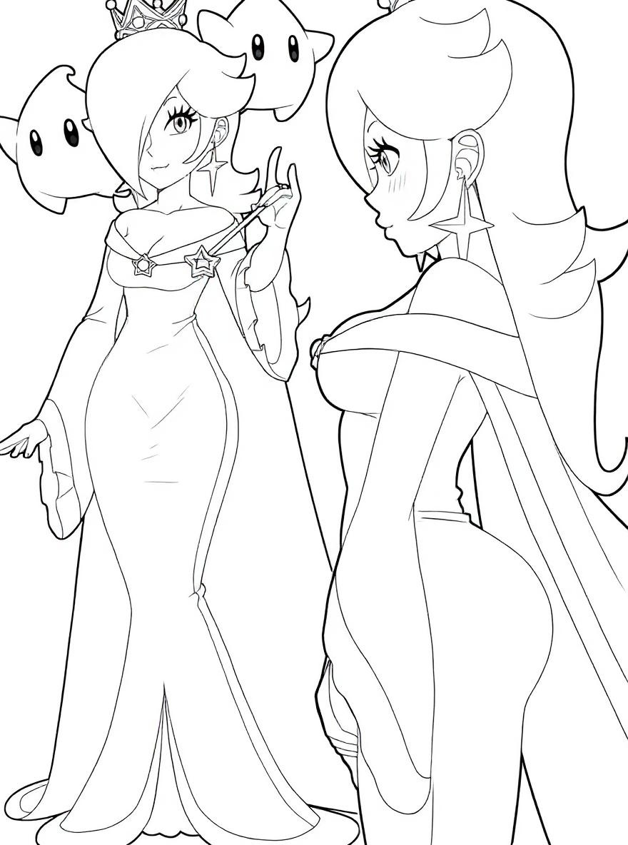 Rosalina and lumas coloring page