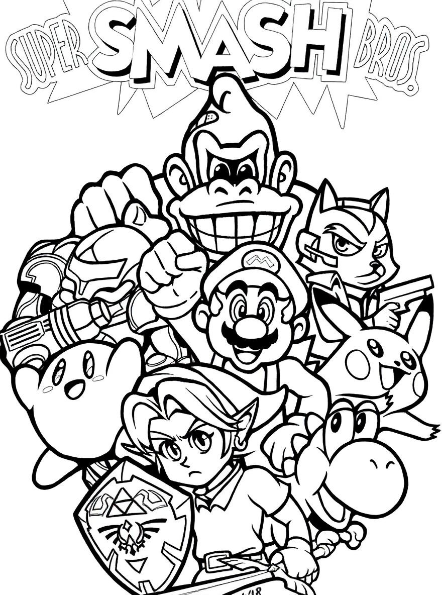 Super Smash Bros characters coloring page