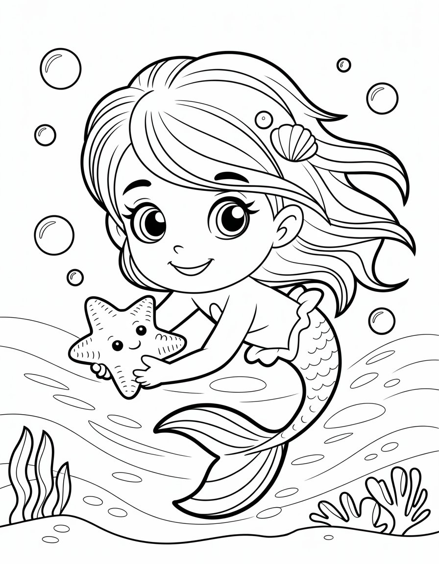 anime cute mermaid coloring page